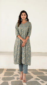 Spiti Embroidered Chanderi Kurta Set - Grey