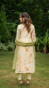 Kim Floral Jaal Chanderi Kali Kurta Set - Beige