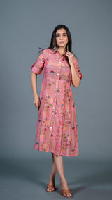 Blush Pink Cotton Silk Shirt Dress