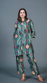Green Ikkat Print Cotton Silk Co-ord Set