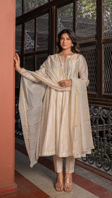 Shiza - Ivory Tissue Chanderi Anarkali Kurta Set