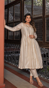 Shiza - Ivory Tissue Chanderi Anarkali Kurta Set