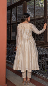 Shiza - Ivory Tissue Chanderi Anarkali Kurta Set