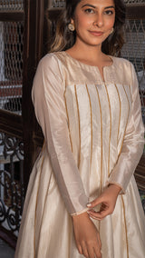 Shiza - Ivory Tissue Chanderi Anarkali Kurta Set