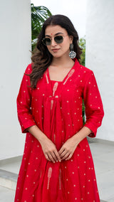 Paaro Chanderi Kali Kurta Set - Red