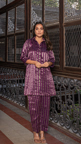 Iqra - Purple/Gold Pure Tissue Co-ord Set