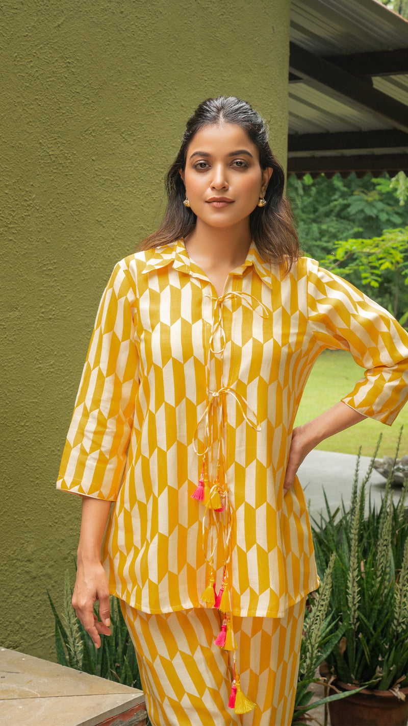 Ava Chanderi Co-ord Set - Yellow