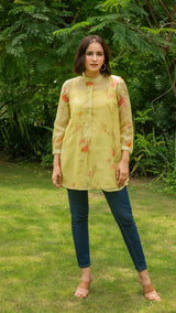 Amvi Short Top In Mul Chanderi Silk - Light Green