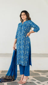 Vyoma Emboridered Chanderi Kurta Set - Blue