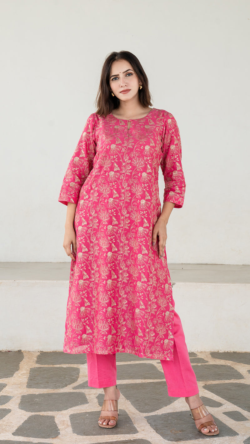 Alizeh Emboridered Chanderi Kurta Set - Pink