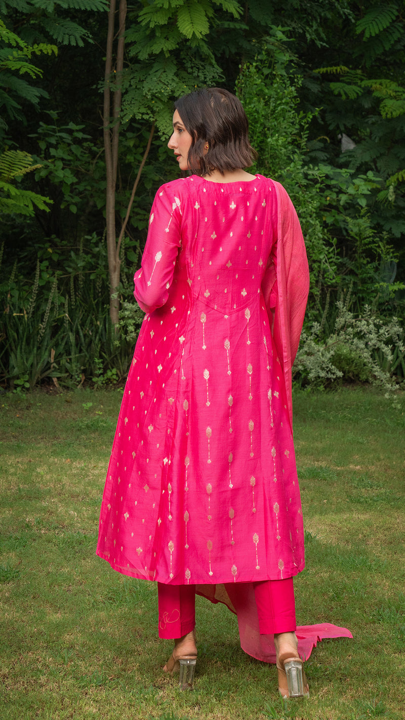 Aditi Chanderi Kurta Set - Pink