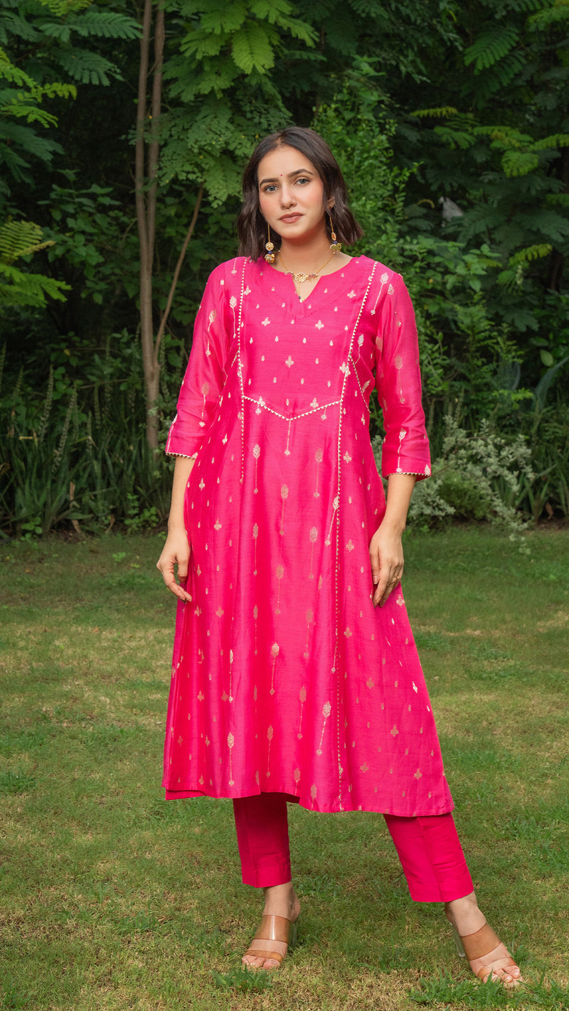 Aditi Chanderi Kurta Set - Pink