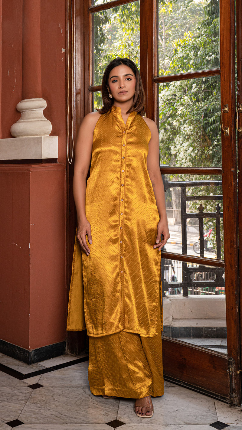 Maham - Golden Mustard Pure Gajji Silk Kurta Set