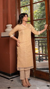 Nosheen - Golden Pure Tissue Kurta Set