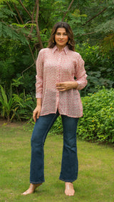 Nazmn Mul Chanderi Silk Shirt- Pink