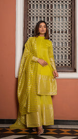 Vedica - Lime Green Woven Chanderi Kurta Set