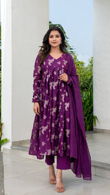 Rucha Woven Chanderi Kurta Set - Purple