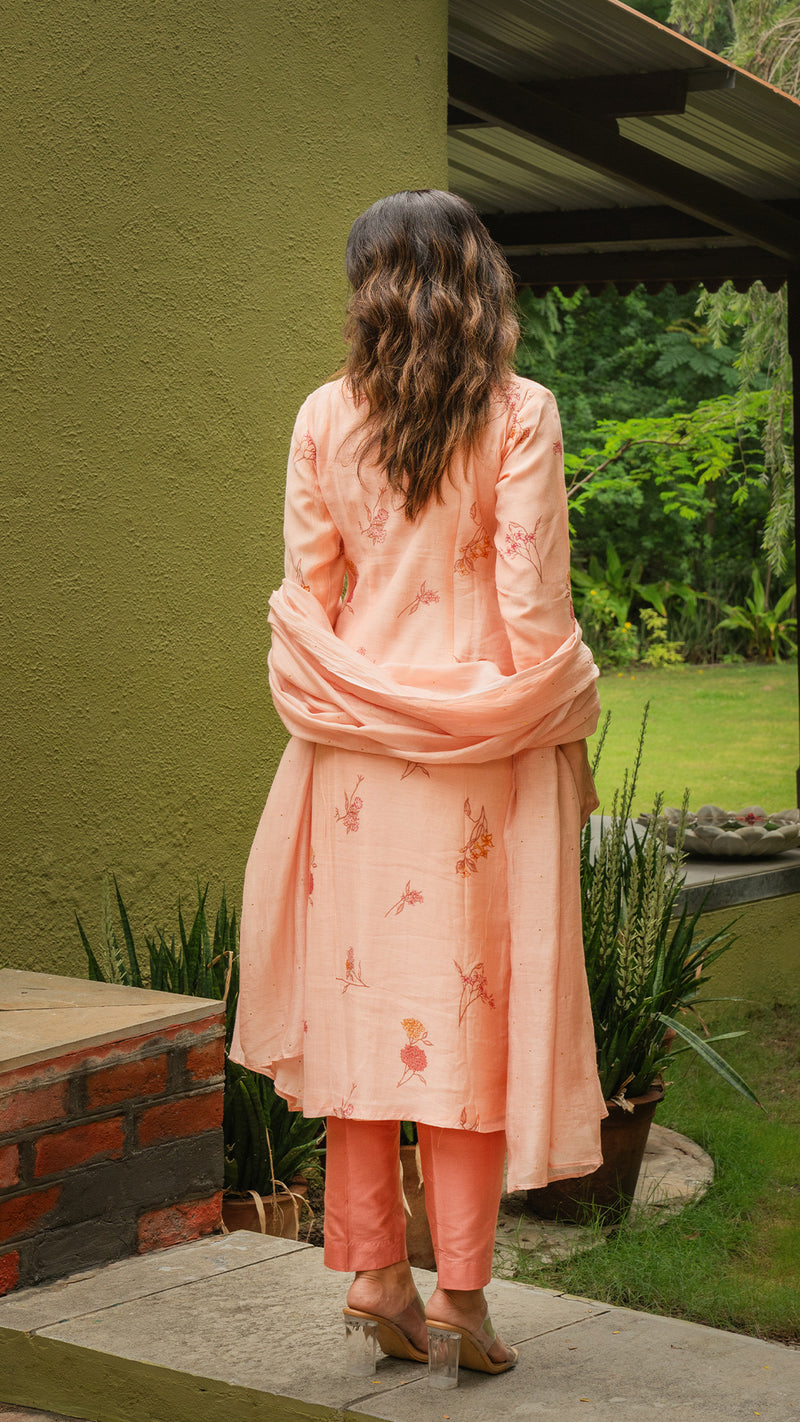 Anusha Mul Chanderi Kurta - Peach