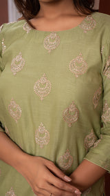 Kavya - Light Green Embroidered Chanderi Kurta Set