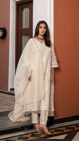 Zoya - Pristine White Self Embroidered Kurta Set In Chanderi Silk