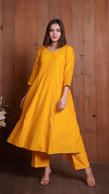 Yellow Chanderi Kali Kurta