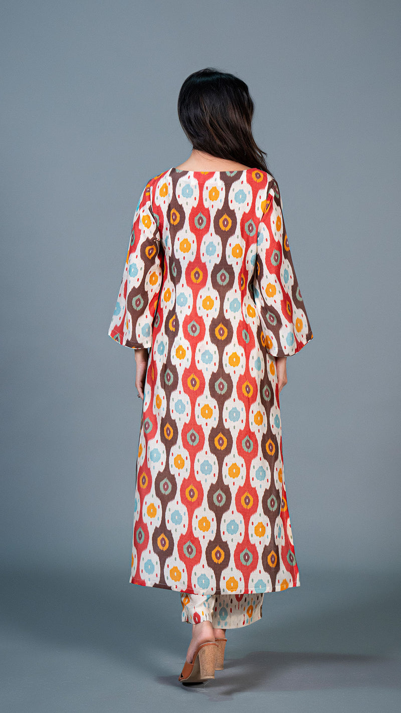 Off White Ikkat Print Kurta In Cotton Silk