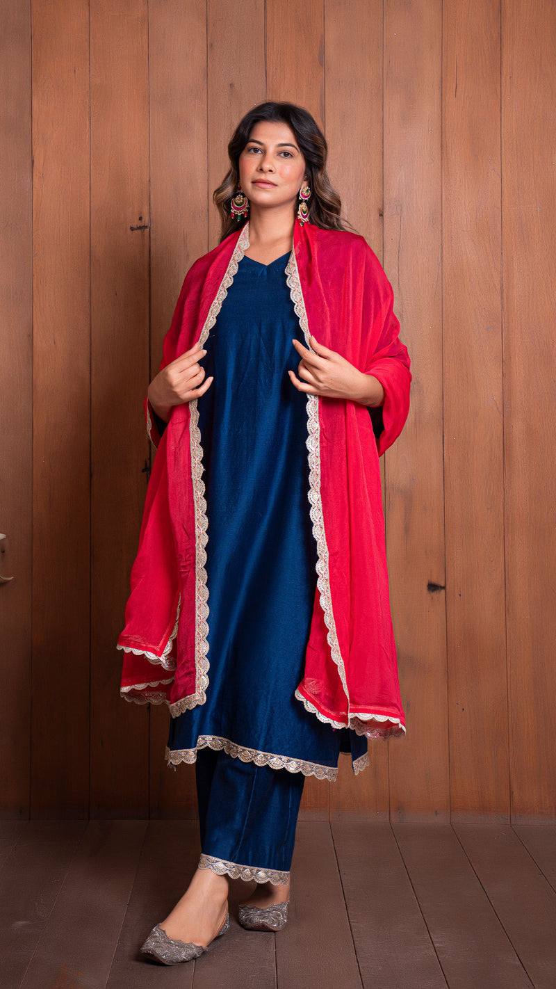 Navy Blue Chanderi Kurta