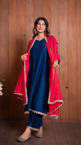 Navy Blue Chanderi Kurta