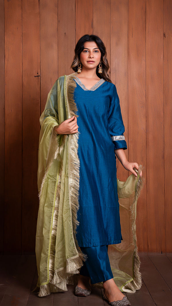 Peacock Blue Chanderi Kurta