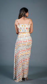 Off White Ikkat Print Drape Skirt Set In Cotton Silk