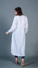 White Jabha Style Linen Kurta