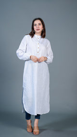 White Jabha Style Linen Kurta