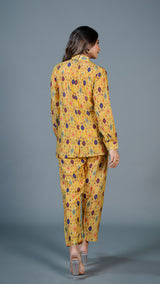 Yellow Ikkat Print Co-ord Set In Cotton Silk