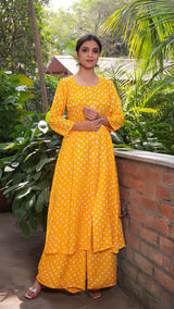 Bandhani Kali Silk Kurta Set - Sunshine Yellow