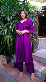 Kanan Plain Purple Silk Kurta + Pants