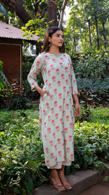 Jayati Soft Silk Printed Kurta - Mint Green