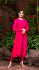 Maahi Chanderi Silk Anarkali Kurta In Rani Pink