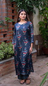 Labdhi Floral Butta Silk Kurta - Blue