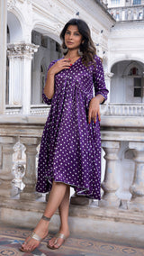 Bandhani Silk Dress in Purple