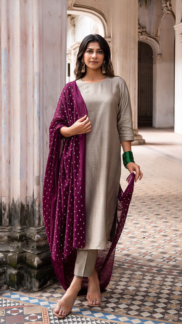 Aarohi Chanderi Kurta Set in Grey