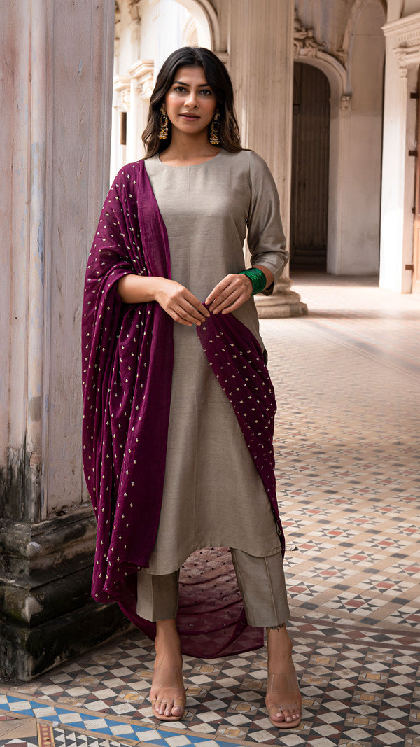 Aarohi Chanderi Kurta Set in Grey