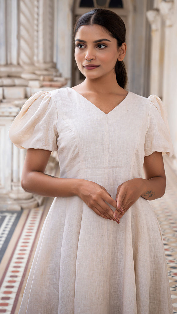 Naples Pure Linen Dress In Beige