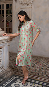 Aanya Cotton Silk Dress - Powder Green