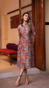 Jiyaa Floral Jaal Shirt Dress In Silk - Grey